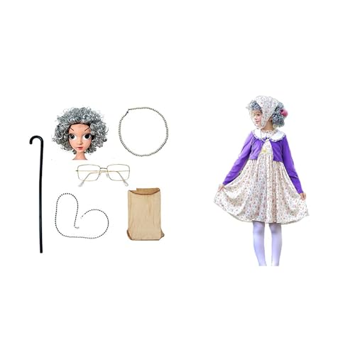 10 Stück Old Lady Kostüm Großmutter Cosplay Zubehör Set für Mädchen, Oma Perücke Kappe Perücke Kittelschürze Kostüm Set Oma Brillen Ketten Armband Perlenkette, Alte Dame Cosplay Set Kostümzubehör 10 Stück Old Lady Kostüm Großmutter Cosplay Zubehör Set für Mädchen, Oma Perücke Kappe Perücke Kittelschürze Kostüm Set Oma Brillen Ketten Armband Perlenkette, Alte Dame Cosplay Set Kostümzubehör von Generisch