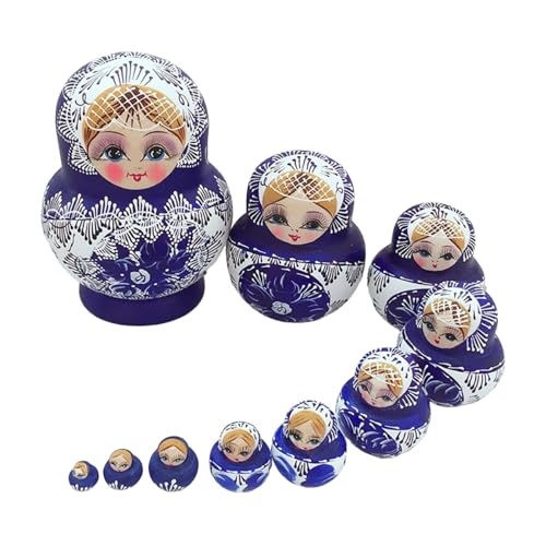 10 Teile/Satz Nesting Puppen Kinder Spielzeug Handgemachte Holz Matryoshka Stapeln 10 Puppen Handwerk Wohnkultur Dekorationen Schreibtisch Schmal Holz (Blue, One Size) von Generisch