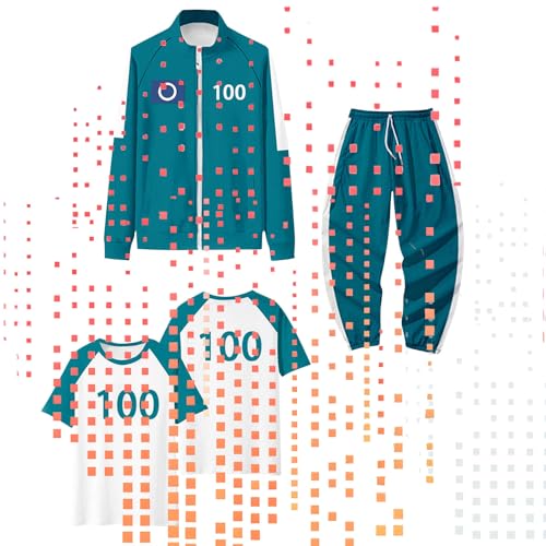 100 Squid Koreanisch Game Kostüme 3 Sets Halloween Kostüm Jogger mit Jacken Korean Tracksuits for Cosplay Costumes 3-Teilige Blue M 100 Squid Koreanisch Game Kostüme 3 Sets Halloween Kostüm Jogger mit Jacken Korean Tracksuits for Cosplay Costumes 3-Teilige Blue M von Generisch