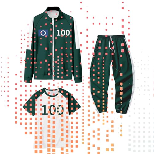 100 Squid Koreanisch Game Kostüme 3 Sets Halloween Kostüm Jogger mit Jacken Korean Tracksuits for Cosplay Costumes 3-Teilige Green XXL 100 Squid Koreanisch Game Kostüme 3 Sets Halloween Kostüm Jogger mit Jacken Korean Tracksuits for Cosplay Costumes 3-Teilige Green XXL von Generisch
