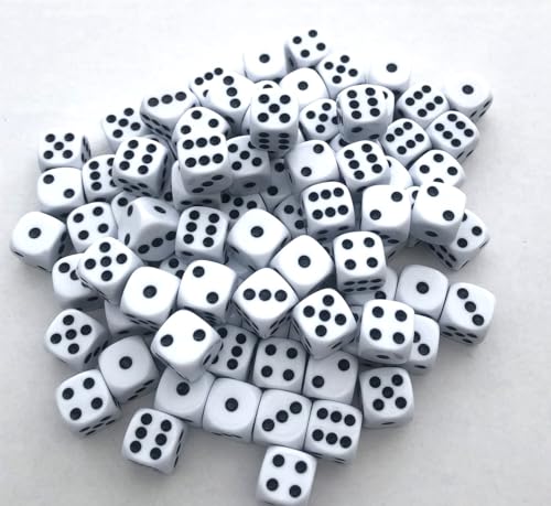 100 Stück Qualitäts Spiel Würfel Weiss Größe 16mm 1-6 Augen von Generisch