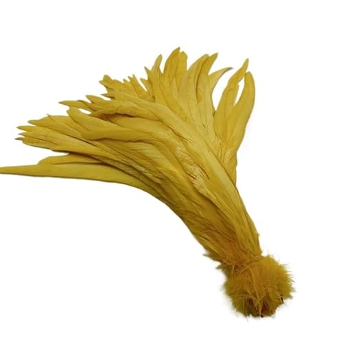 100 stücke Rooster Schwanzfedern Schwärzlich Grün 25-45cm Natürliche Federn Beige DIY Cock Kleidung Schmuck Zubehör Party(Gold yellow,35-40cm) von Generisch