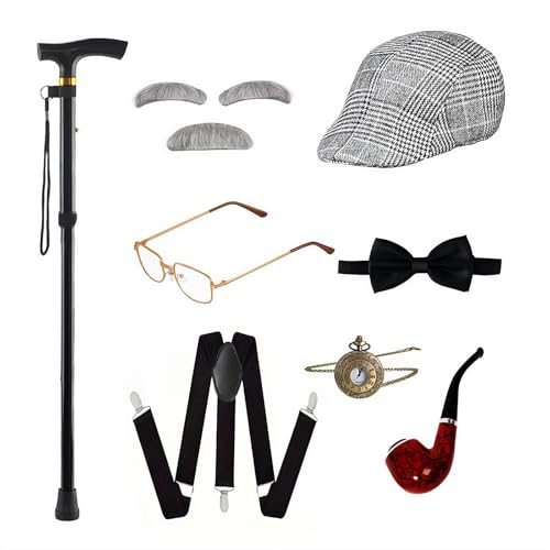 100-tägiges Schulkostüm, Halloween, alter Mann, Opa, Cosplay-Zubehör mit Hut, Brille, Fliege, Augenbrauen und Schnurrbart 100-tägiges Schulkostüm, Halloween, alter Mann, Opa, Cosplay-Zubehör mit Hut, Brille, Fliege, Augenbrauen und Schnurrbart von Generisch
