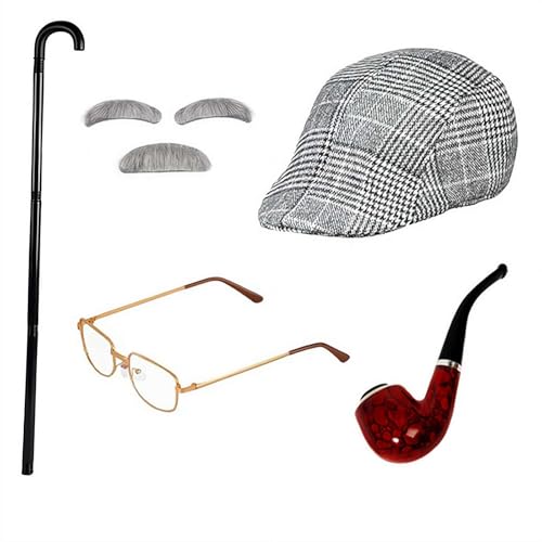 100-tägiges Schulkostüm, Halloween, alter Mann, Opa, Cosplay-Zubehör mit Hut, Brille, Fliege, Augenbrauen und Schnurrbart 100-tägiges Schulkostüm, Halloween, alter Mann, Opa, Cosplay-Zubehör mit Hut, Brille, Fliege, Augenbrauen und Schnurrbart von Generisch