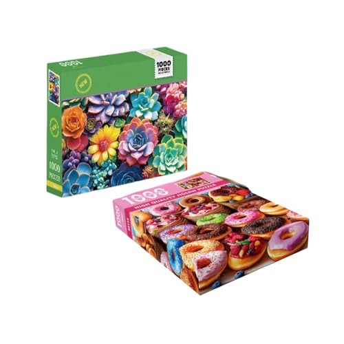 1000 Piece Puzzles Kid Dogs Flowers Donuts Cats Puzzle - Large Puzzle for Senior Jigsaw Ages 4-6 6-8 8-10 Year Old Educational Puzzles Toys 27.55"x18.68" (Succulent + Donuts) von Generisch