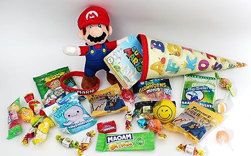 101638 Schultüte ABC 22cm mit Mario Luigi zum Schulanfang Geschwistertüte Geschwistertüte Geschenk Gift zum Schulanfang Geschenk Ausbildung Studium von Generisch