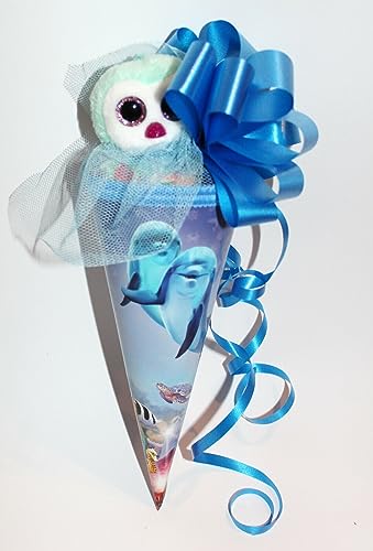 101695 gefüllte Mini Schultüte 22cm mit Pinguin Delfin Geschwistertüte Geschenk Gift zum Schulanfang Geschenk Ausbildung Studium von Generisch