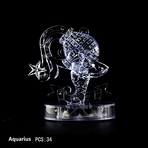 12 Constellation Personalisierte Puzzles LED-kristallleichte Back 3D-Bildung Bausteine Leuchtendes Kristallpuzzle, Puzzle Spielzeug Set Kristallglas Ornament Kristall Geburtstagsgeschenk von Generisch