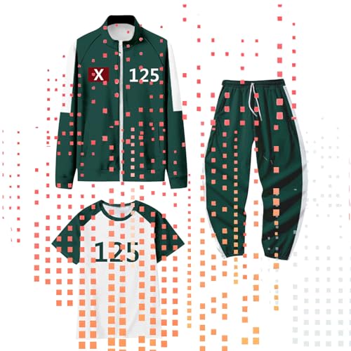 125 Squid Koreanisch Game Kostüme 3 Sets Halloween Kostüm Jogger mit Jacken Korean Tracksuits for Cosplay Costumes 3-Teilige Green Plus Size 4X 125 Squid Koreanisch Game Kostüme 3 Sets Halloween Kostüm Jogger mit Jacken Korean Tracksuits for Cosplay Costumes 3-Teilige Green Plus Size 4X von Generisch