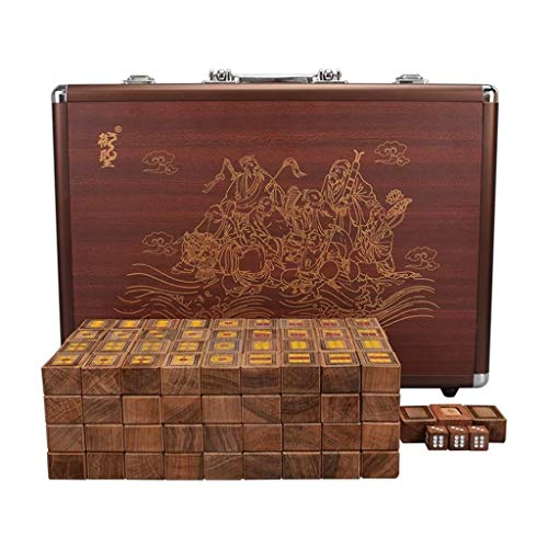 144 traditionelles chinesisches Mahjong-Set, solide handgeriebene Fliesen mit Aluminium-Aufbewahrungsbox für Partyspiele, Sammler und Geschenke von Generisch