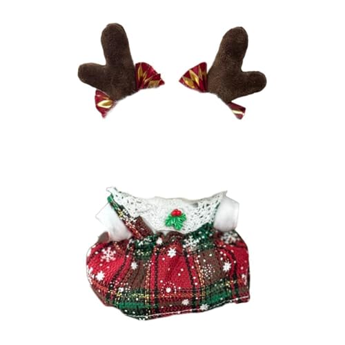 17 cm Puppen Weihnachtskleidung für Labubu V1/V2/V3 Festliches rotes Weihnachts-Hirsch Weihnachten für Geschenk Kleidung Zubehör Set Puppe Outfit Puppe Weihnachten Handgefertigtes Set Puppe) Set von Generisch