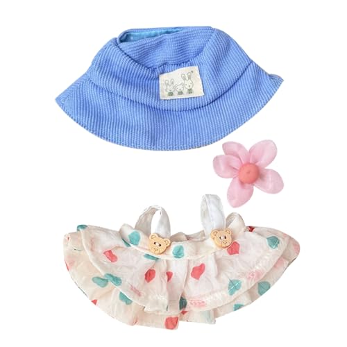 17cm Puppenkleidung Sommer Jugend Puppenkleidung Zubehör Set mit 1 Grünes Band Kleid 1 Sonnenschirm Hut 2 Süße Taschen für Mädchen Kinder Geschenke, Ohne Puppe (Blue, One Size) von Generisch