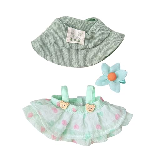 17cm Puppenkleidung Sommer Jugend Puppenkleidung Zubehör Set mit 1 Grünes Band Kleid 1 Sonnenschirm Hut 2 Süße Taschen für Mädchen Kinder Geschenke, Ohne Puppe (Green, One Size) von Generisch