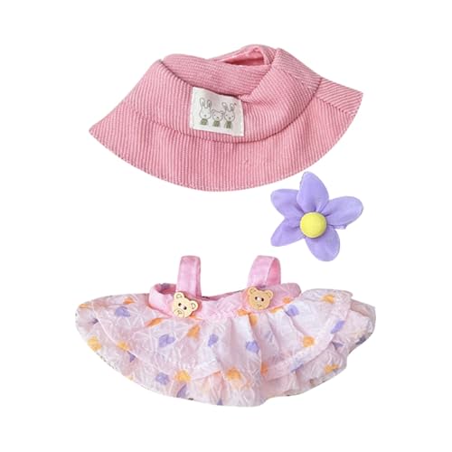 17cm Puppenkleidung Sommer Jugend Puppenkleidung Zubehör Set mit 1 Grünes Band Kleid 1 Sonnenschirm Hut 2 Süße Taschen für Mädchen Kinder Geschenke, Ohne Puppe (Pink, One Size) von Generisch