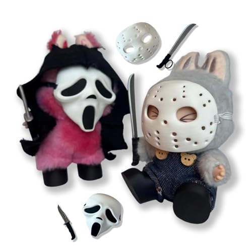 2 Sets Halloween Gruseliges Puppen-Outfit mit Maske & Waffenzubehör für 17 cm große Puppen, niedliche gruselige Kostüme, um modische Halloween-Puppenlooks zu kreieren (Dolle nicht enthalten) von Generisch