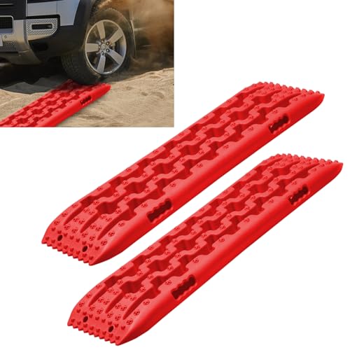 2-Teilige Sandbleche | 10000Kg Nylon-Autozubehör, Offroad-Sandplatten, Offroad-Schnee-Traktionshilfe,für LKW, & Fahrzeuge bei Schnee und Matsch,Rot von Generisch