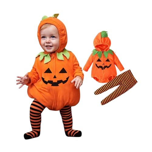 2-Teiliges Set Halloween Baby Kostüm, Süßes Kürbis kostüm für Babys, Pumpkin Top und gestreifte Hose, KürbisKostüm Faschingskostüm Halloween Costume für Kleinkinder Von 0-24 Monaten von Generisch