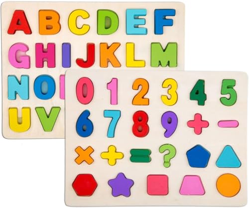2-teiliges Holz-Steckpuzzle Set, Alphabet und Zahlen, 30 x 22,5 cm, Lernspielzeug ab 3 Jahre, Buchstaben und Mathematik von Generisch