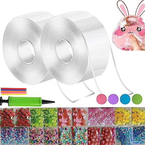 20 Packung 2*Tape Bubbles Nano Bubble Tape Seifenblasen-Set, Magisches Seifenblasen-Klebeband für Geburtstagsgeschenke, DIY-Bastelset, Transparentes Set mit Inflator und Seifenblasenfüller (3cm-B) von Generisch