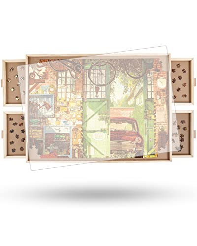 2000-teiliges Puzzle-Drehbrett mit Schubladen und Abdeckung, 29,7" x41,3 Tragbarer Holzpuzzletisch für Erwachsene, Lazy Susan Drehtisch Puzzlespiel-Brett Geburtstagsgeschenk für Mama von Generisch