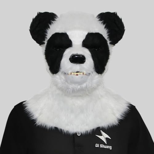 2023 Der Panda-Kopf, beweglicher Mund, Bär, Cosplay, für Halloween, Party, Kostüm, schwarze Maskerade-Maske (Schwarz, 4,25 cm) von Generisch