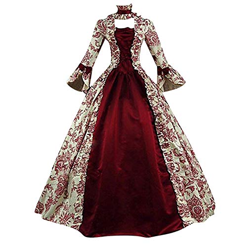 2024 Mode Frauen Übergröße Vintage Gothic Court Square Patchwork Schleife Kleid Kaminari Denki Cosplay Kostüm Outfit (Wein, XL) von Generisch