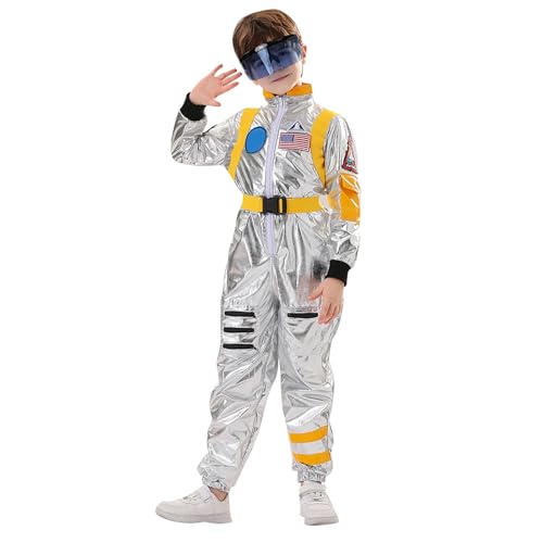 2025 Halloween Cosplay Kostüm Jungen und Mädchen Spielen Astronaut Karneval Kostüm Performance Kostüme (Gelb, 140/XS) von Generisch