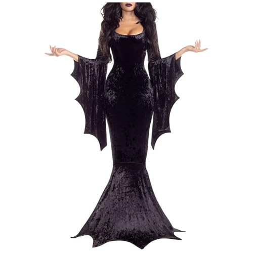 2025 Halloween Fledermaus Hexe Braut Kostüm Gothic Kleid für Maskerade Performance (Schwarz, S) von Generisch