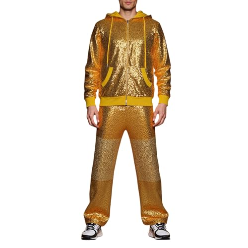 2025 Halloween Herren Disco Glitzer Performance Kostüm Stil Cosplay Outfit für Jazz Dance Halloween Bühnenshow und Party Shinobu Cosplay Kostüm für Kinder (Gold, XL) von Generisch