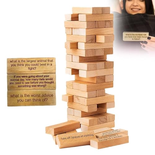 2025 Lustiges Valentinstagsgeschenk – 54 Stück stapelbares Holzblock-Spiel für Erwachsene, romantische & spannende Fragen: Sprechen, Flirten, Herausforderung für Date, Nacht, Jahrestag (Paulownia) von Generisch
