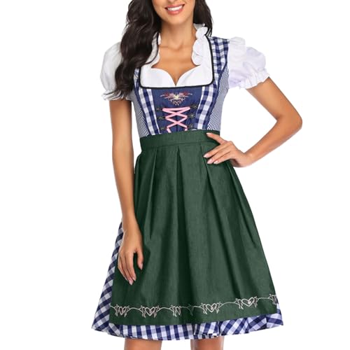 2025 Oktoberfest Deutsches Kleid für Damen in Übergröße, mit eckigem Ausschnitt, Schürze, Oktoberfest-Biermädchen-Kostüm Kamado Tanjirou Hoodies Cosplay Kostüm Reißverschluss Jacke (Blue, XXXXL) von Generisch