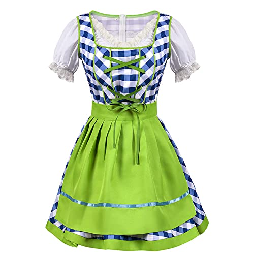 2025 Oktoberfest Dirndl Damen Deutsches Dirndlkleid für Damen, schulterfrei, Oktoberfest, Biermädchen-Kostüm, 3-teilig, Übergröße, Glockenärmel-Kleid Cosplay Meine Heldenakademie Kostüm (Blue, XXL) von Generisch