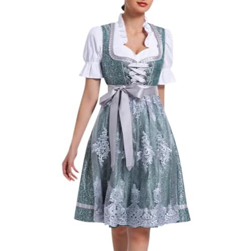 2025 Oktoberfest Dirndl Damen Elegantes Cosplay-Kostüm, Spitzenkleid für Bierfest-Messe-Themen-Outfit, historisches Kleid für Frauen, saisonale Partykleidung Nezuko-Cosplay-Kostüm (Blue, XXL) von Generisch