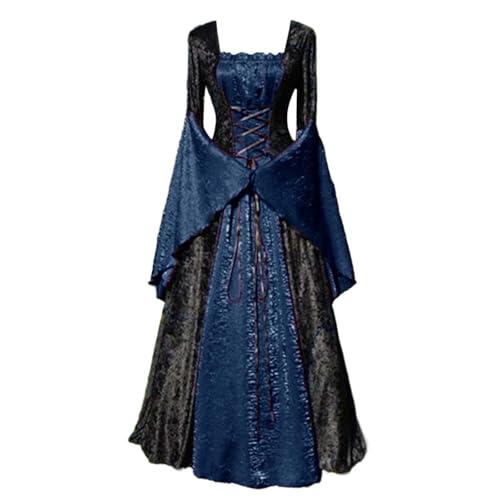 2025 Oktoberfest Dirndl Damen Kostüm für Cosplay Halloween Partykleid Antikes Gerichtskleid Bandage Outfit Cosplay Kostüme Für Frauen Schulmädchen (Blue, L) von Generisch
