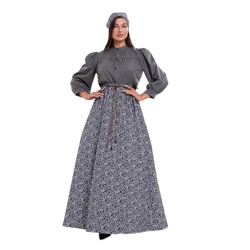 2025 Oktoberfest Dirndl Damen Mittelalterliches Kostüm für Damen Herren, elegantes Hofkleid, Cosplay-Outfit, vierteiliges Set mit Schal, perfekt für Cosplay Mein Helden-Akademie-Kostüm (Grey, L) von Generisch
