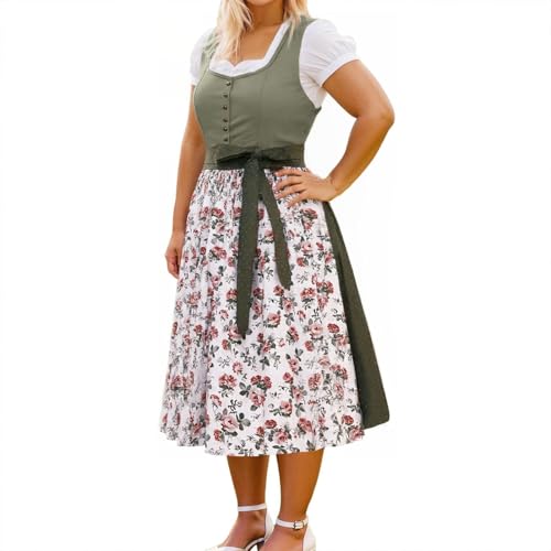 2025 Oktoberfest Elegantes Cosplay-Kleid im bayerischen Stil, Kostüm für Damen, Spitzenweste, Schürze, Outfit, perfekt für Oktoberfest-Partys, Halloween-Festivals Cosplay-Kostüme (Dark Green, M) von Generisch