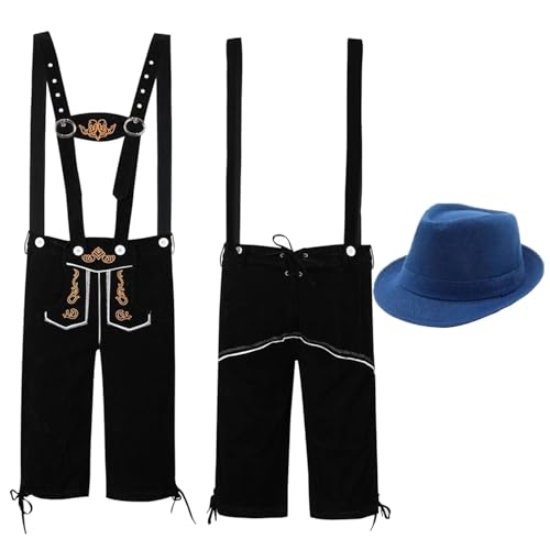 2025 Oktoberfest Ethnische männliche traditionelle Oktoberfest-Outfits Latzhose Overall Hut Zweiteiler Asuna-Kostüm-Cosplay (Blue, XXL) von Generisch