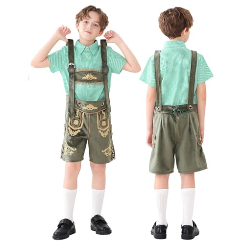2025 Oktoberfest Kinder Halloween Bier Festival Bequeme bestickte Arbeitskleidung Kariertes Hemd Party Bier Set Halloween Cosplay Kostüme Für Männer Alten Ägyptischen Pharao (Green, 4-5 Years) von Generisch
