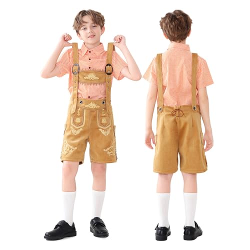 2025 Oktoberfest Kinder Halloween Bier Festival Bequeme bestickte Arbeitskleidung Kariertes Hemd Party Bier Set Halloween Cosplay Kostüme Für Männer Alten Ägyptischen Pharao (Orange, 5-6 Years) von Generisch
