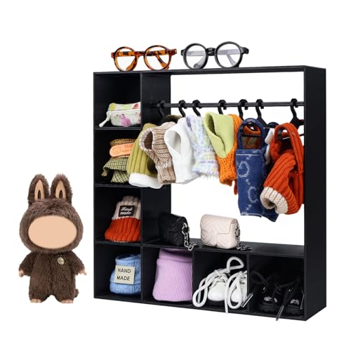 2025 Puppenkleiderschrank groß plus 10 Kleiderbügel, Puppenzubehör Displaybox, tragbare Aufbewahrung für Modepuppenkleidung, Geschenk (schwarz) von Generisch