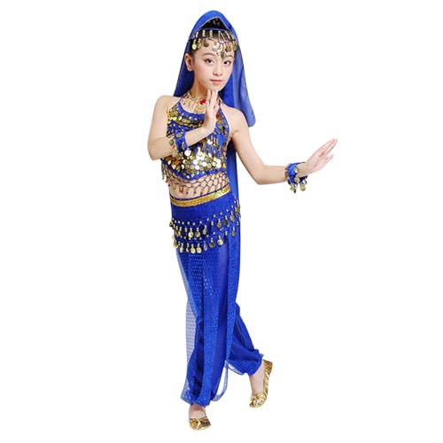 2025 – indisches Bauchtanz-Kostüm für Kinder, Halloween, Performance-Sets, Mädchenkleidung, Größe 8, Tops (Blau, 7–8 Jahre) von Generisch