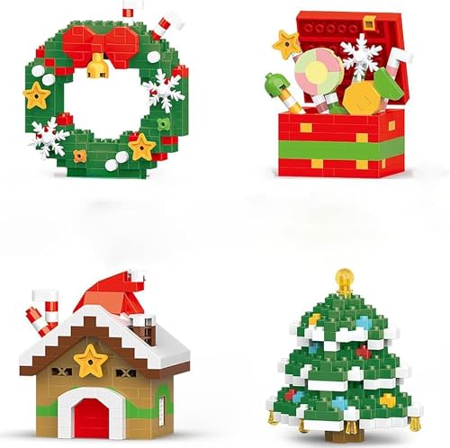 2026 Weihnachten Baustein Dekoration Set Mini Urlaub Baustein Modell Figur DIY Dekoration Ornamente Weihnachten Bestes Geschenk (4 Stück Auto Baum Socken Schlitten) von Generisch