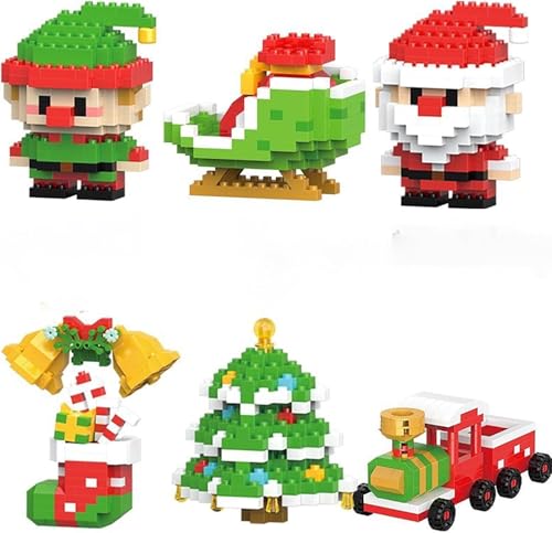 2026 Weihnachten Baustein Dekoration Set Mini Urlaub Baustein Modell Figur DIY Dekoration Ornamente Weihnachten Bestes Geschenk (6 Stück Set:4 Figuren, Baum Hirsch) von Generisch