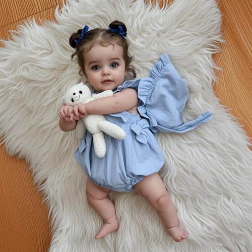22 Zoll Reborn Baby Mädchen mit Silikonkörper – Realistische Babypuppen, Reborn Dolls für Mädchen, Silikon Baby Neugeborene Spielzeug (Handmade Vinyl) (Blau) von Generisch