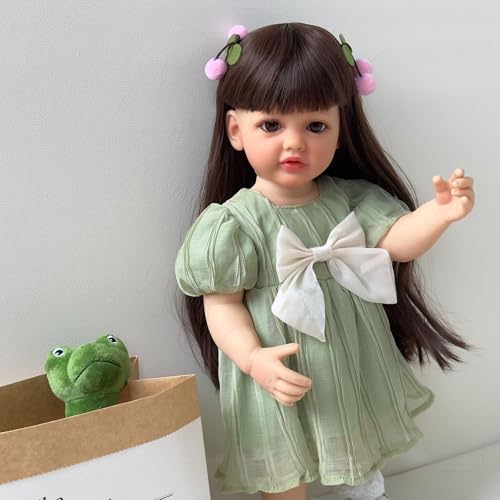 22 Zoll Reborn Baby Mädchen mit Silikonkörper – Realistische Babypuppen, Reborn Dolls für Mädchen, Silikon Baby Neugeborene Spielzeug (Handmade Vinyl) (Grün) von Generisch