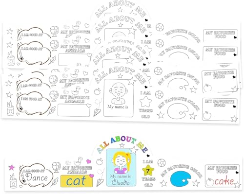 24 Sets All About Me Kronen-Bastelsets, zum Ausmalen Ihrer eigenen Papierkrone, Hüte mit elastischen DIY-Hüten für den ersten Schultag, Partyhüte für Kindergarten, Zuhause, Klassenzimmer, Schule von Generisch