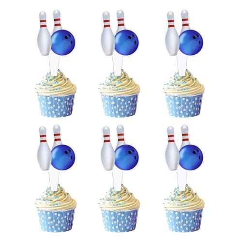 25 Stück Doppelseitiges Bowling Cupcake Topper Bowling Sport Kuchen Dekoration Sport Themed Party Dekoration Bowling Periphere Aktivitäten Dekorationn von Generisch