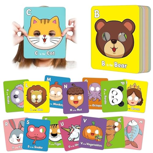 26 Stück Alphabet-ABC-Lernkarten Mit Tiermasken, Buchstaben Lernen, Bunte Tieralphabet-ABC-Maskenkarten, ABC-Lernkarten Mit Tiermasken, Interaktive Lernspiele(1 Set) von Generisch
