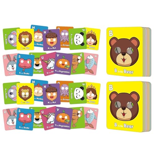 26 Stück Alphabet-ABC-Lernkarten Mit Tiermasken, Buchstaben Lernen, Bunte Tieralphabet-ABC-Maskenkarten, ABC-Lernkarten Mit Tiermasken, Interaktive Lernspiele(2 Sets) von Generisch