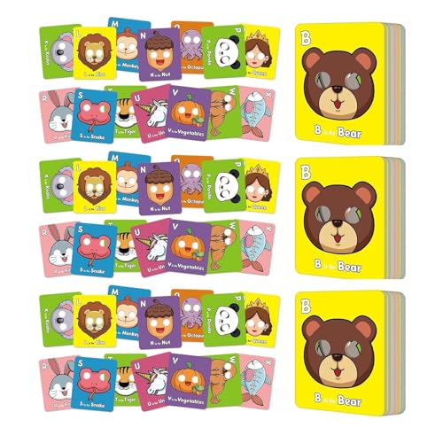 26 Stück Alphabet-ABC-Lernkarten Mit Tiermasken, Buchstaben Lernen, Bunte Tieralphabet-ABC-Maskenkarten, ABC-Lernkarten Mit Tiermasken, Interaktive Lernspiele(3 Sets) von Generisch